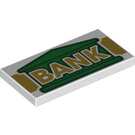 LEGO White Tile 2 x 4 with Gold and Green Bank Sign (66544 / 87079)