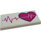 LEGO White Tile 2 x 4 with Heartbeat Pattern Sticker (87079)
