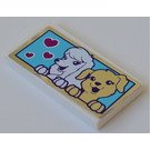 LEGO White Tile 2 x 4 with hearts and dogs Sticker (87079)