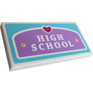 LEGO Wit Tegel 2 x 4 met High School Sign en Hart Sticker (87079)