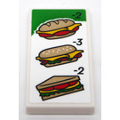 LEGO White Tile 2 x 4 with Hot Dog and Sandwiches Sticker (87079)