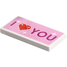 LEGO White Tile 2 x 4 with 'I Heart YOU' Sticker (87079)