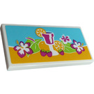 LEGO White Tile 2 x 4 with Oranges Strawberries, Flowers and Lemonade Sticker (87079)