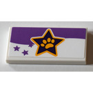 LEGO White Tile 2 x 4 with Paw Print in Star Sticker (87079)