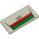LEGO White Tile 2 x 4 with Red and Green Stripes and 'CITY' Sticker (87079)