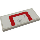 LEGO White Tile 2 x 4 with Red Line Sticker (87079)