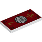 LEGO White Tile 2 x 4 with Red Tapestry with Asian Characters, Black Border and Flower in White Circle (36833 / 87079)