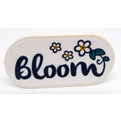 LEGO White Tile 2 x 4 with Rounded Ends with Dark Blue 'Bloom' Sticker (66857)