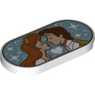 LEGO White Tile 2 x 4 with Rounded Ends with Man and Woman Kissing (66857 / 75738)
