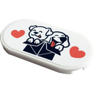 LEGO White Tile 2 x 4 with Rounded Ends with Two Dogs in a Box and Hearts Sticker (66857)