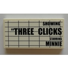 LEGO Wit Tegel 2 x 4 met 'SHOWING Drie CLICKS STARRING MINNIE' Movie Sign Sticker (87079)