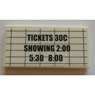 LEGO White Tile 2 x 4 with 'TICKETS 30C SHOWING 2:00 5:30 8:00' Movie Poster Sticker (87079)