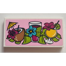 LEGO White Tile 2 x 4 with Tropical Drinks Sticker (87079)