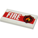 LEGO White Tile 2 x 4 with White 'FIRE' , Fire Logo Badge and Red Stripe on White Background Sticker (87079)