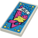 LEGO White Tile 2 x 4 with yellow hamster in a pink car and HLC letters Sticker (87079)