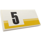 LEGO White Tile 2 x 4 with Yellow Part and "5" Right Sticker (87079)