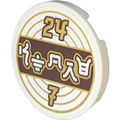 LEGO White Tile 3 x 3 Round with '24', Number 7 and Ninjago Logogram 'STORE' Sticker (67095)