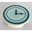 LEGO White Tile 3 x 3 Round with Clock with Dark Turquoise Circle and White Pattern Sticker (67095)