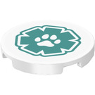 LEGO White Tile 3 x 3 Round with Paw Print and Turquoise 8-point Star
