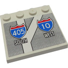 LEGO Wit Tegel 4 x 4 met Studs Aan Rand met '405 SOUTH' en '10 WEST' Road Signs Sticker (6179)