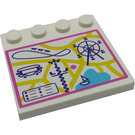 LEGO Weiß Fliese 4 x 4 mit Bolzen auf Kante mit Amusement Park Map Aufkleber (6179)
