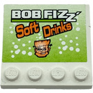 LEGO White Tile 4 x 4 with Studs on Edge with 'BOB FIZZ' and 'Soft Drinks' Sticker (6179)