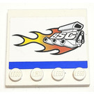 LEGO Wit Tegel 4 x 4 met Studs Aan Rand met 'BSC', Motor, Vlam (Rechtsaf) Sticker (6179)