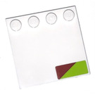 LEGO White Tile 4 x 4 with Studs on Edge with Dark Red and Lime Triangles right Corner Sticker (6179)