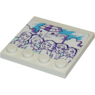 LEGO White Tile 4 x 4 with Studs on Edge with Drawing of 5 Friends Girls, Clouds, and Building Sticker (6179)