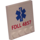 LEGO Weiß Fliese 4 x 4 mit Bolzen auf Kante mit FDLL 4857 und EMT Star of Life Aufkleber (6179)