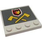 LEGO White Tile 4 x 4 with Studs on Edge with Fire Logo on Gray Sticker (6179)