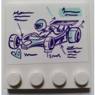 LEGO Wit Tegel 4 x 4 met Studs Aan Rand met Go-Kart, Driver, Writing Sticker (6179)
