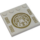 LEGO Weiß Fliese 4 x 4 mit Bolzen auf Kante mit Gold Runden Sensei Wu Emblem und Geometric Designs Aufkleber (6179)