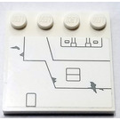 LEGO Weiß Fliese 4 x 4 mit Bolzen auf Kante mit Grau Lines und Panels Aufkleber (6179)