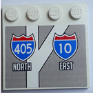 LEGO Wit Tegel 4 x 4 met Studs Aan Rand met Highway Map 405 North 10 East Sticker (6179)