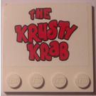 LEGO Weiß Fliese 4 x 4 mit Bolzen auf Kante mit Krusty Krab Sign Aufkleber (6179)