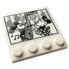 LEGO White Tile 4 x 4 with Studs on Edge with Mickey, Minnie Mouse, Guitar, Music Notes Sticker (6179)