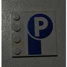 LEGO Wit Tegel 4 x 4 met Studs Aan Rand met Parking Sign Sticker (6179)