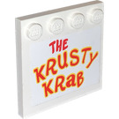 LEGO Wit Tegel 4 x 4 met Studs Aan Rand met Rood en Geel The Krusty Krab Sticker (6179)