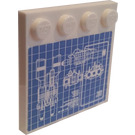 LEGO blanc Tuile 4 x 4 avec Goujons sur Bord avec Véhicule Blueprint Autocollant (6179)