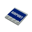 LEGO White Tile 4 x 4 with Studs on Edge with White 'AIRPORT' on Blue Background Sticker (6179)