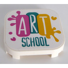 LEGO Wit Tegel 4 x 4 x 0.7 Afgerond met 'ART SCHOOL' Sticker (68869)