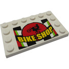 LEGO Wit Tegel 4 x 6 met Studs Aan 3 Edges met 'BIKE SHOP' Sticker (6180)