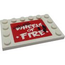 LEGO blanc Tuile 4 x 6 avec Goujons sur 3 Edges avec "Noir Harley's roues of Feu" Autocollant (6180)