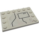 LEGO Weiß Fliese 4 x 6 mit Bolzen auf 3 Edges mit Schwarz Lines und Groß Hatch Muster Aufkleber (6180)