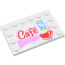 LEGO blanc Tuile 4 x 6 avec Goujons sur 3 Edges avec 'Cafe' & Cup of Coffee Autocollant (6180)