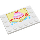 LEGO White Tile 4 x 6 with Studs on 3 Edges with Cake & Strawberries Sticker (6180)