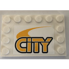 LEGO blanc Tuile 4 x 6 avec Goujons sur 3 Edges avec City Autocollant (6180)