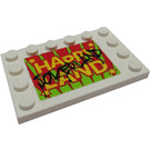 LEGO White Tile 4 x 6 with Studs on 3 Edges with "Jokerland - Happy Land" Sticker (6180)