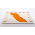 LEGO White Tile 4 x 6 with Studs on 3 Edges with Orange Tattered Diagonal Rectangle - Left Side Sticker (6180)